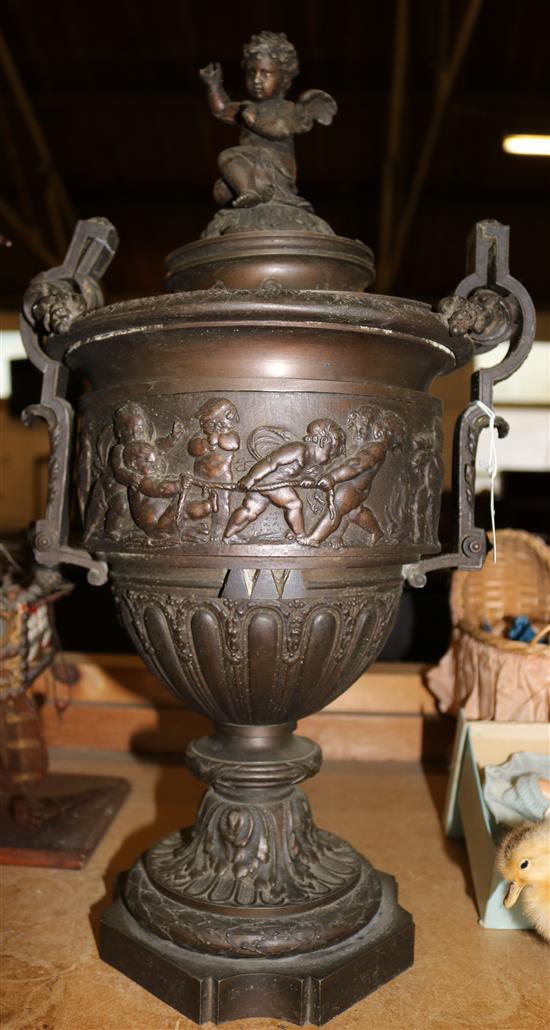 A 19th century French renaissance style lidded bronze two handled vase